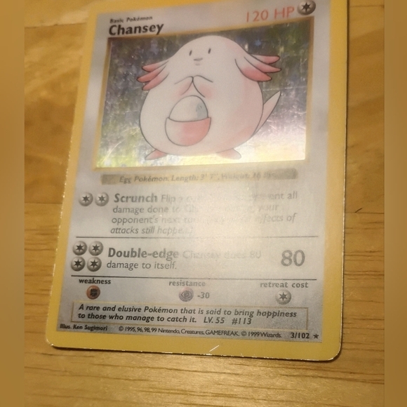 MP 1999 WOTC Shadowless Holo Chansey 3/102 Original Base Set Pokemon Card - Picture 6 of 8